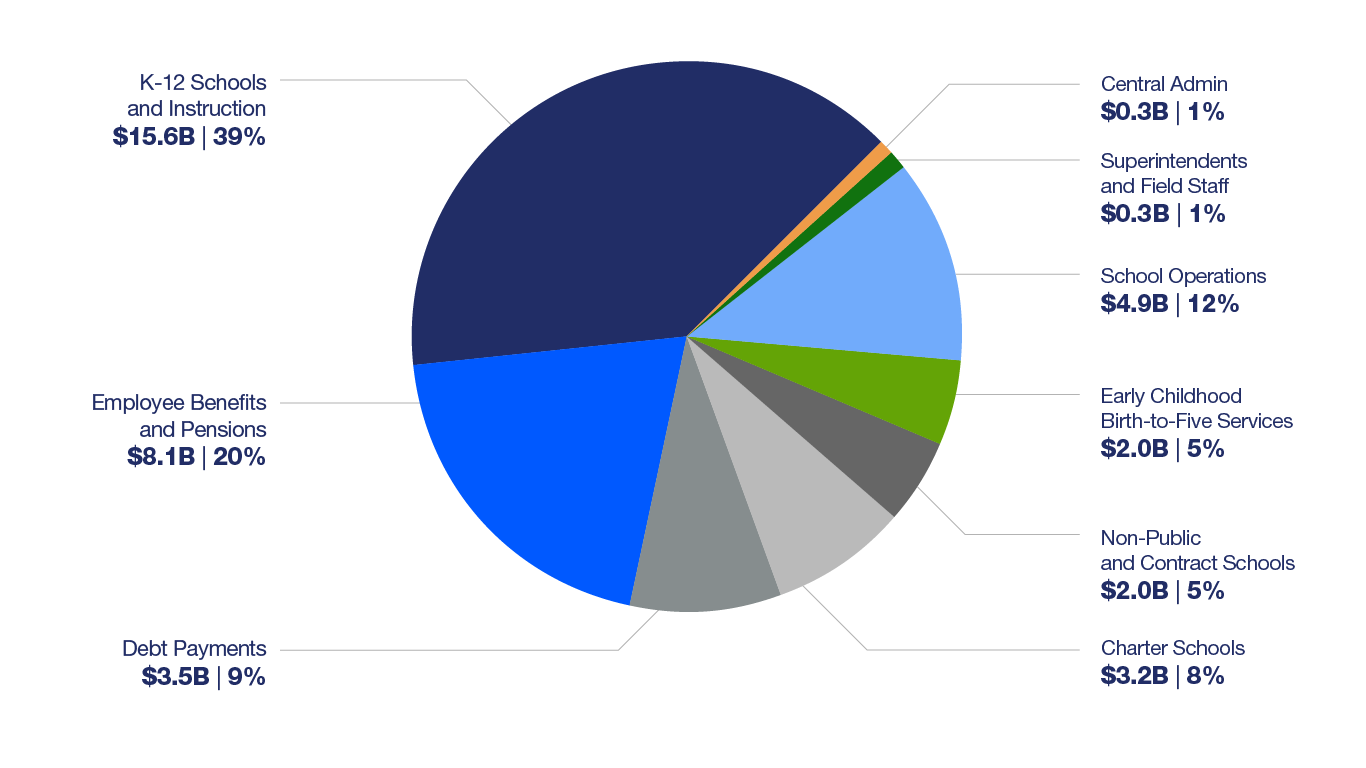 Decorative Pie Chart explaining how the 2024-2025 budget is spent