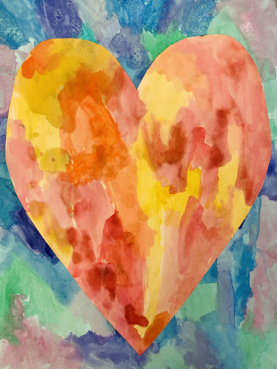 Mosaic style watercolor of a heart