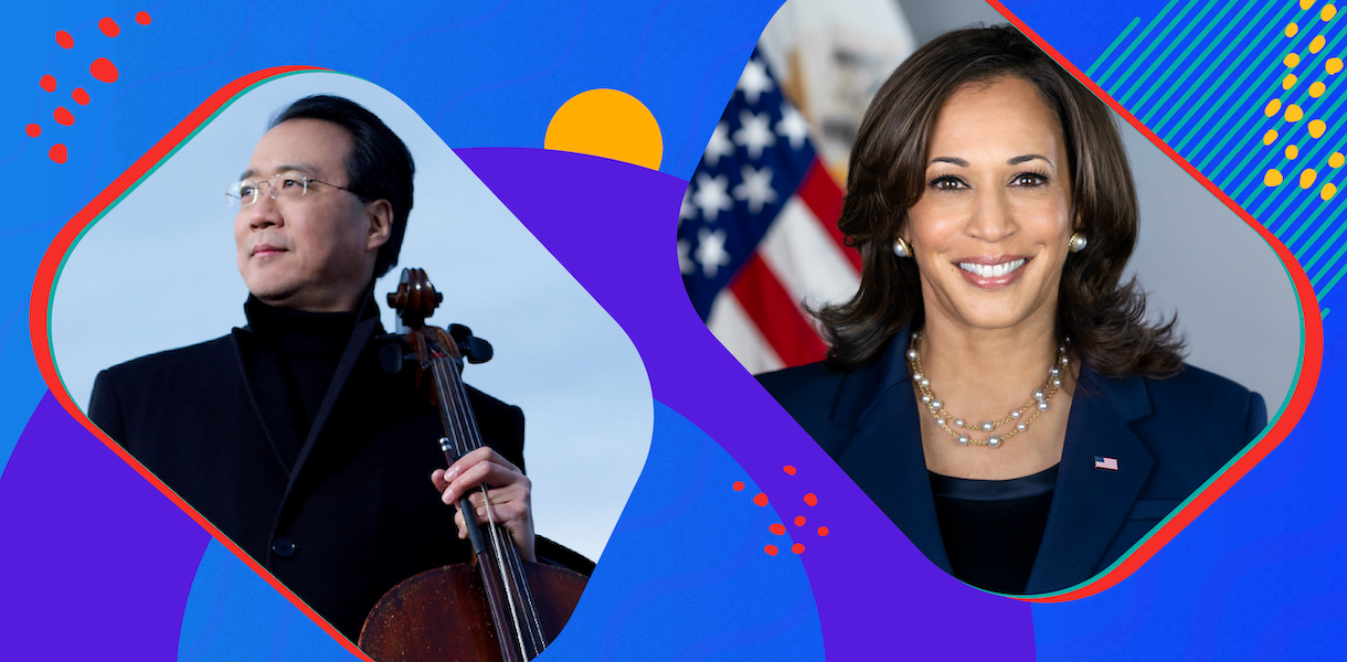 AAPI Heritage month slider featuring Cellist Yo-Yo Ma and Vice President Kamala Harris