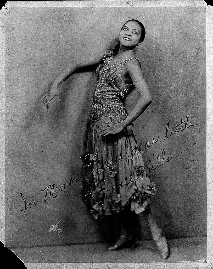 Black and white photo of Florence Mills in a ballet costume