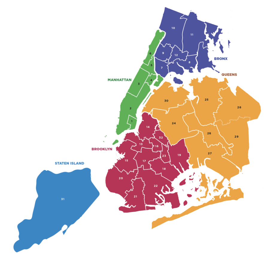 Map of NYC Community School Districts 1-32