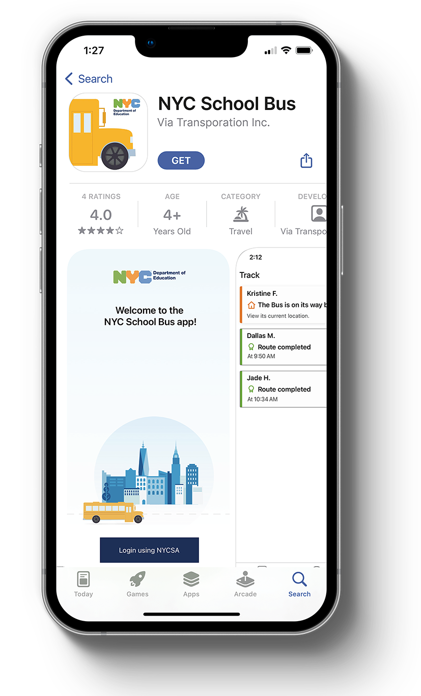 NYC School Bus app in an app store