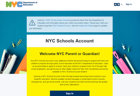 NYC Schools Account page