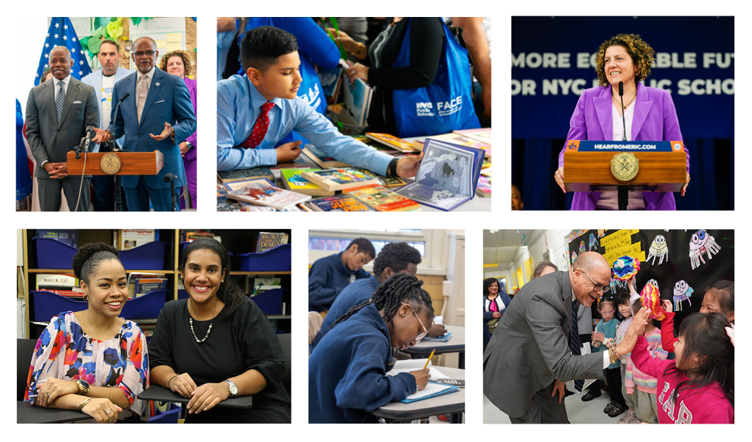 PS + You from Chancellor David C. Banks: Newsletter banner shows students and staff from the 2023-2024 school year along with our DIAL and NYC Solves announcement.