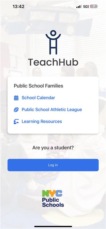 Screenshot of TeachHub sign on screen