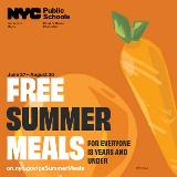 Orange graphic promoting free summer meals for 2024